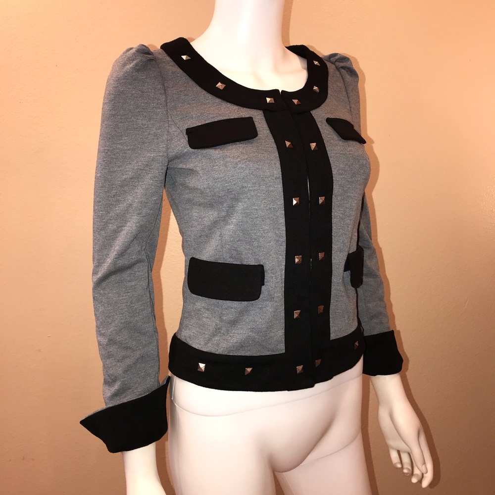 TCEC Blazer Jacket Size Small Grey Black Slim Fitted Cropped Goth Chic